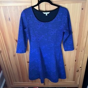 Blue knit dress with floral pattern, size small